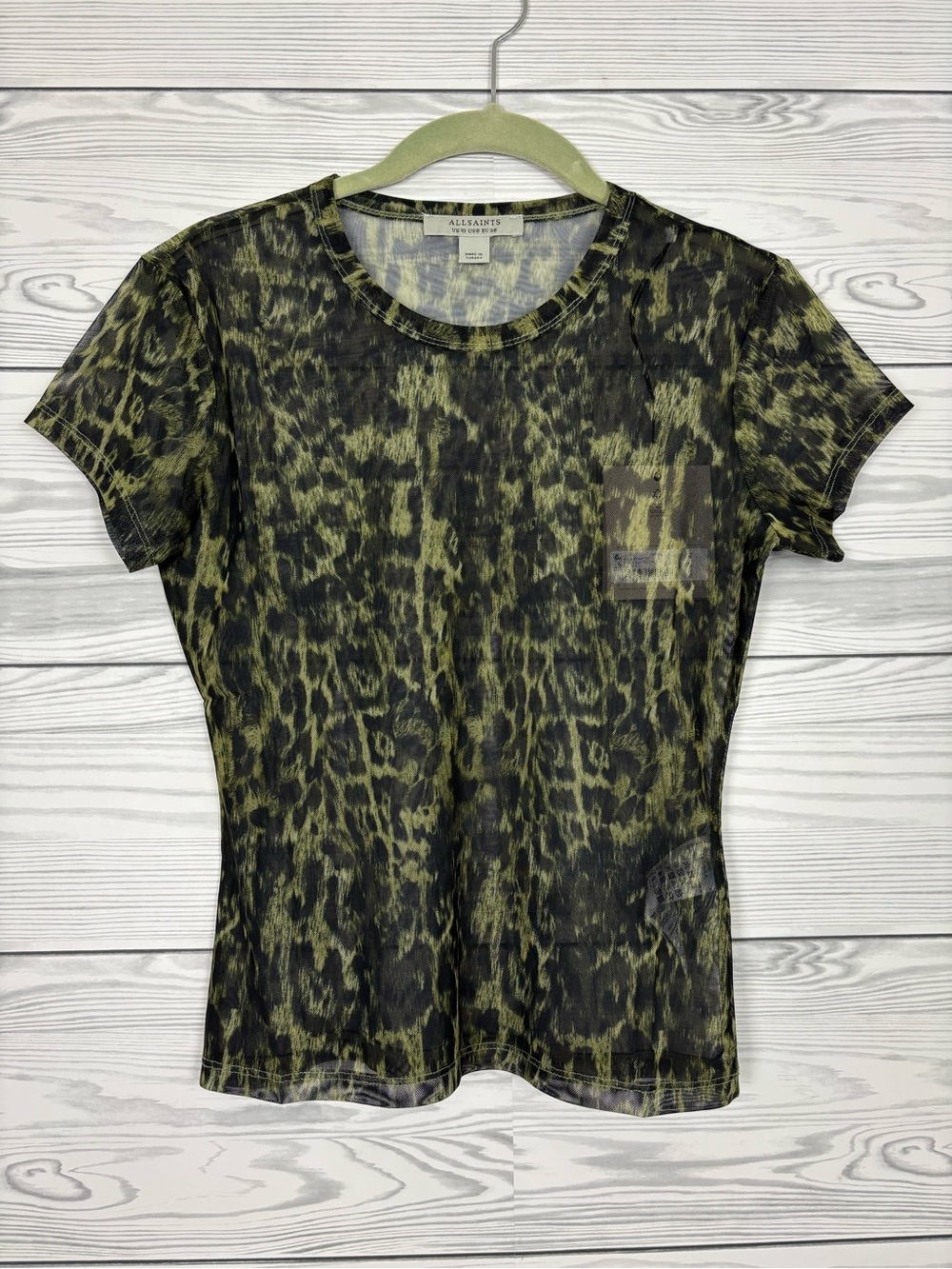 All Saints Ellie Mesh Short sleeve t-shirt NWT khaki green - Picture 2 of 8